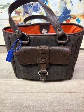 Authentic Bulgari Monogram Canvas Tote Bag with Orange Interior